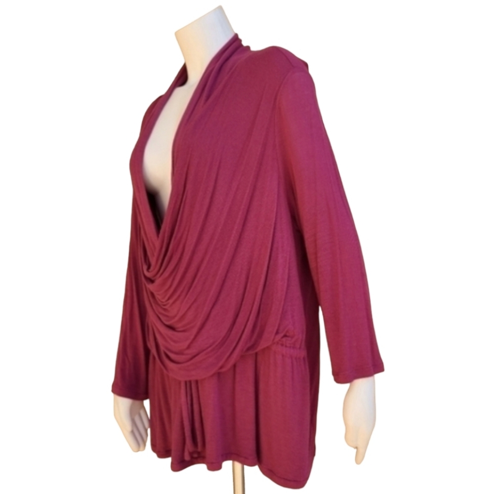 FEVER Raspberry Pink Faux Wrap Top 1X Draped Front Long Sleeve Knit Blouse - Picture 3 of 15